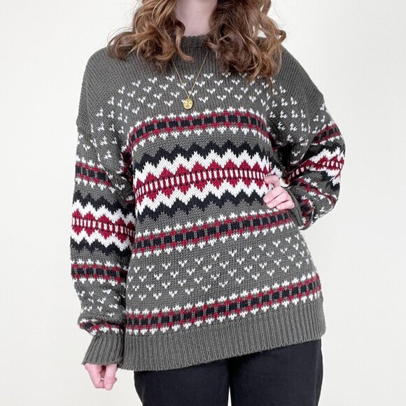 Vintage Fair Isle Scandinavian Knit Sweater Nordic Grandpa Slouchy Oversized 80s - Picture 7 of 7